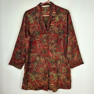 Victoria's Secret Womens Small Night Shirt Red Green Gold Paisley Satin Damaged